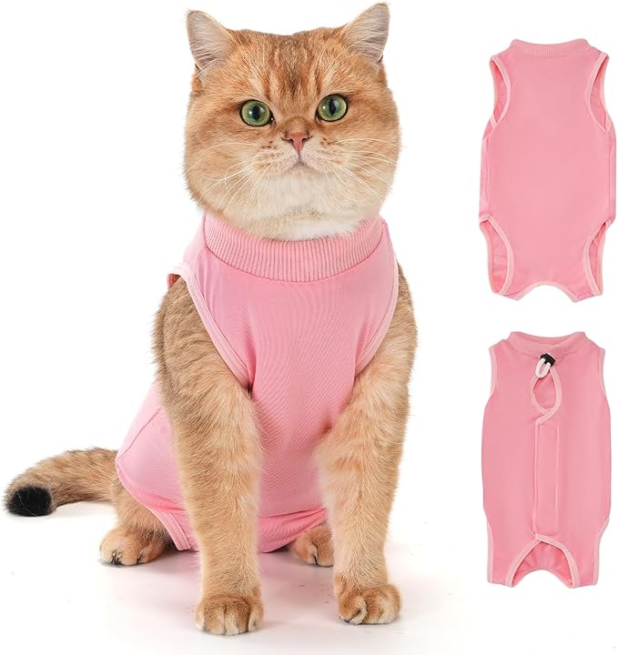 Avont Cat Recovery Suit for Surgery, Breathable Anti-Licking Onesie for Kittens, Surgical Post-Operative Protective Bodysuit, Comfortable Alternative to E-Collar -Pink (M)