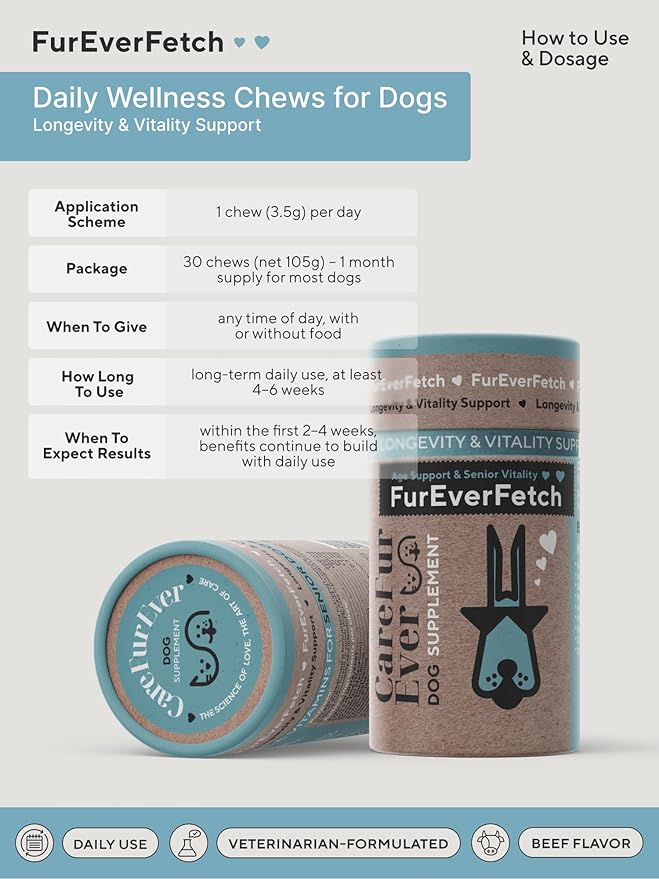 Senior Dogs Vitamin Treats: Brain Function, Longevity, Immune Health, Overall Vitality & Vision in Aging Dogs. Enriched with Breakthrough Active Ingredients (30 Days Supply)