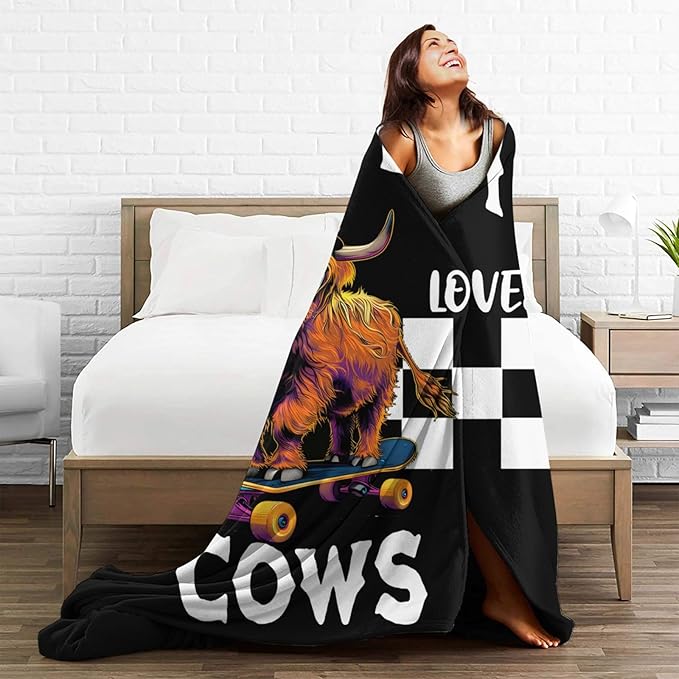 Just A Boy Who Love Cows Blanket Funny Highland Cows Decor Throw Blanket Gifts for Girls Boys Super Warm Soft Plush Fleece Flannel Cattle Blanket Couch Bedding Blanket for Adults Kids Women 80"X60"