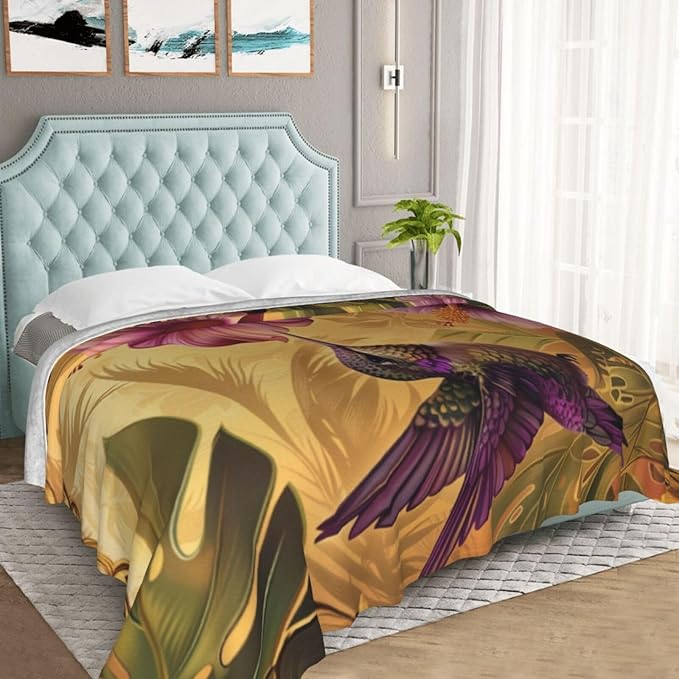 Floral Hummingbird Blanket Gifts for Women Men Adults Hummingbird Lovers, Bird Plush Fleece Throw Blankets, Cozy Soft Warm Bedding Decor for Sofa Living Room Travel 60"x80"