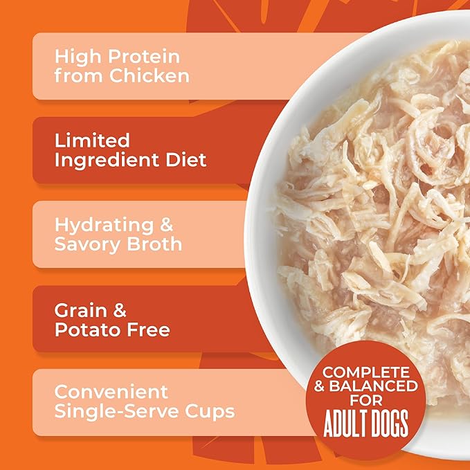 Tiki Dog Meaty – Grain Free High Protein Wet Dog Food Chicken Recipe in Broth, 4 cans, 3 oz, NO Color