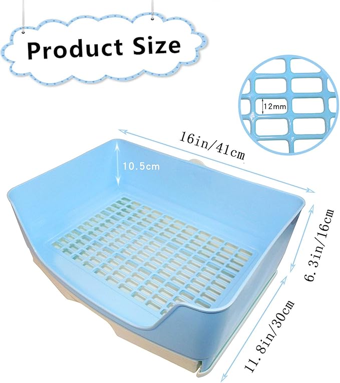 PINVNBY Large Corner Rabbit Litter Box with Drawer,Bigger Potty Trainer Pan for Adult Bunny Guinea Pig Chinchilla Ferret Small Animals(Blue)