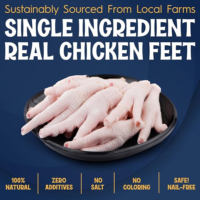 Premium Chicken Feet Dog Treats - Dehydrated Poultry Foot - No Additives - Digestible Chew - Joint Health Support - All Natural (20-Pack)