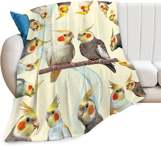 Parrot Bird Throw Blanket Cute Cockatiel Stuff Gifts for Kids Girls Boys Adults Women Men Soft Cozy Warm Plush Fluffy Fuzzy Fleece Blanket Decor 40''X50''