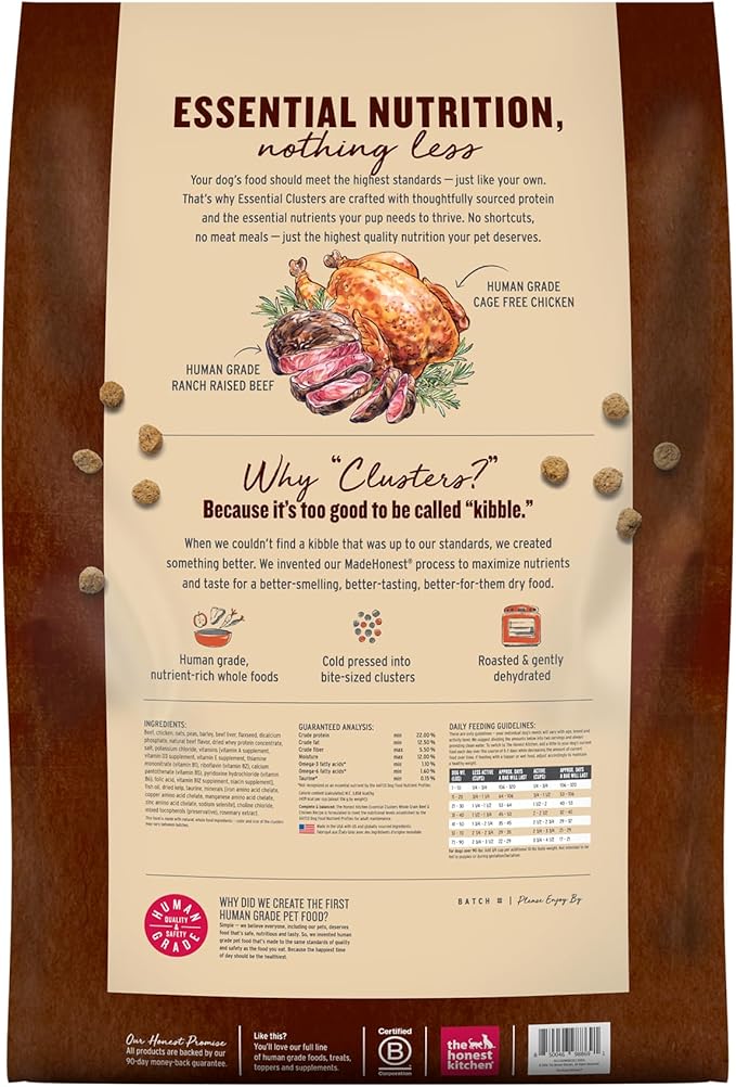 The Honest Kitchen Human Grade Essential Clusters Dry Dog Food, Whole Grain Beef & Chicken 20 lb Bag