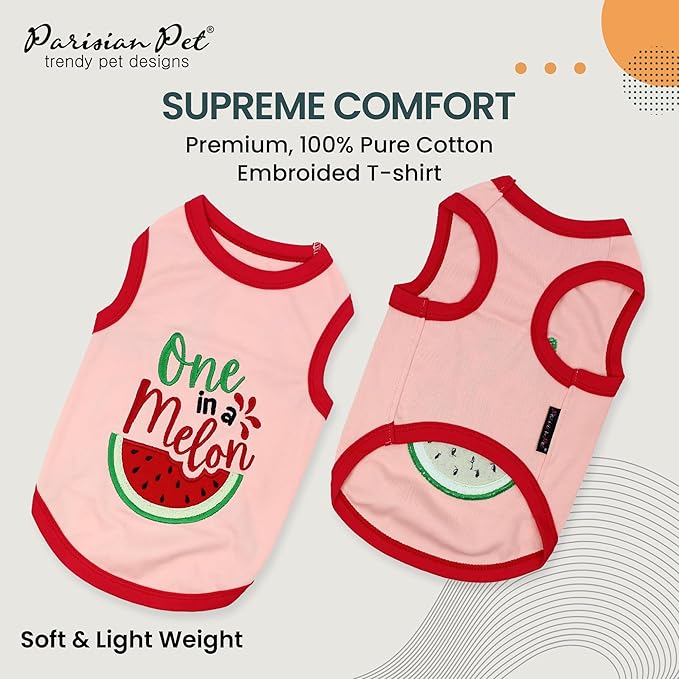 Parisian Pet Dog Shirt – 100% Cotton Shirts for Large Dogs – Pullover Sleeveless Puppy Vest – Breathable Cute Watermelon Pet Apparel – Pink Summer Dog Clothes - Stretchy T Shirts for Dogs