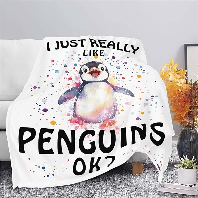 Penguin Blanket Cute Penguin Throw Blanket Gifts for Girls Boys Kids Women Men Adults Super Soft Cozy Plush Fluffy Fuzzy Fleece Blanket Home Decor 50''X60''