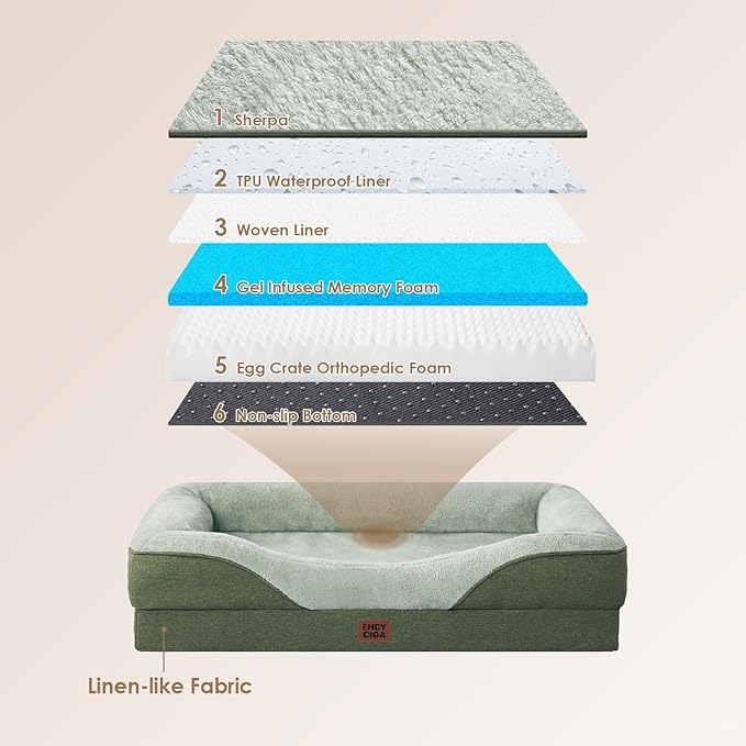 EHEYCIGA Orthopedic Dog Bed for Medium Dog, 35x22x6.5 Inch Memory Foam Dog Couch Bed with Sides, Waterproof Liner & Washable Removable Cover, Bolster Pet Sofa, Green