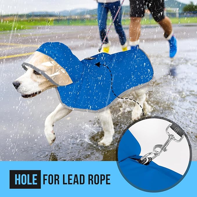 Lukovee Dog Raincoat, Adjustable Dog Rain Jacket with Clear Hooded Double Layer for Large Medium Small Dogs Puppies, Waterproof Rain Coat Poncho with Reflective Storage Pocket & Rim (BL,3XL)