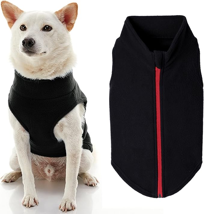 Gooby Zip Up Fleece Dog Sweater - Black, 2X-Large - Warm Pullover Fleece Step-in Dog Jacket with Dual D Ring Leash for Small to Medium Dogs
