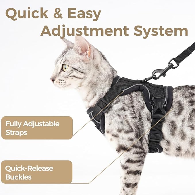 Cat Harness and Leash Set Escape Proof Tactical Medium Kitten Harness Emotional Support Cat Vest, Black, M