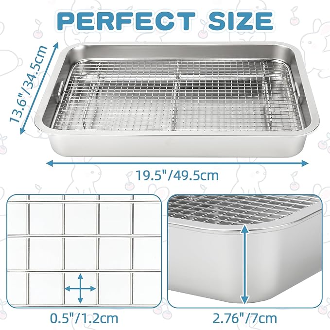 FHTONGE Extra Large Stainless Steel Rabbit Litter Box for Cage, Steel Litter Pan for Guinea Pig Ferret Rat Chinchilla Hedgehog Hamster, Rectangular Metal Bunny Potty Trainer Tray Pet Toilet Traine