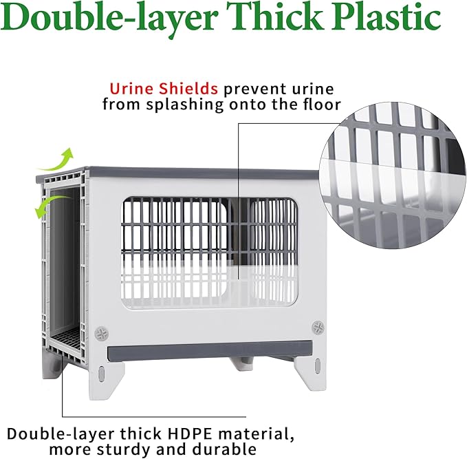 Rabbit Hutch Outdoor Indoor Plastic Waterproof Bunny Cage Enclosure Chew-Proof Rabbit House Guinea Pig Cage Pet House for Small Animals, One Room