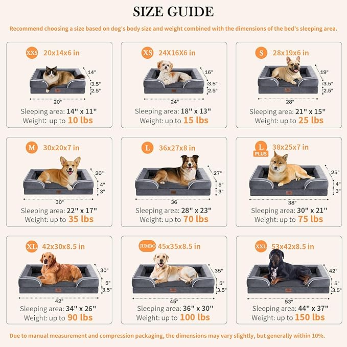 Comfort Expression Orthopedic Dog Bed for Small Dogs 20x14 Inch, Waterproof Supportive Egg Crate Foam Small Pet Bed with Removable Bolsters, Dog Couch with Washable Cover & Non-Slip Bottom, Dark Grey