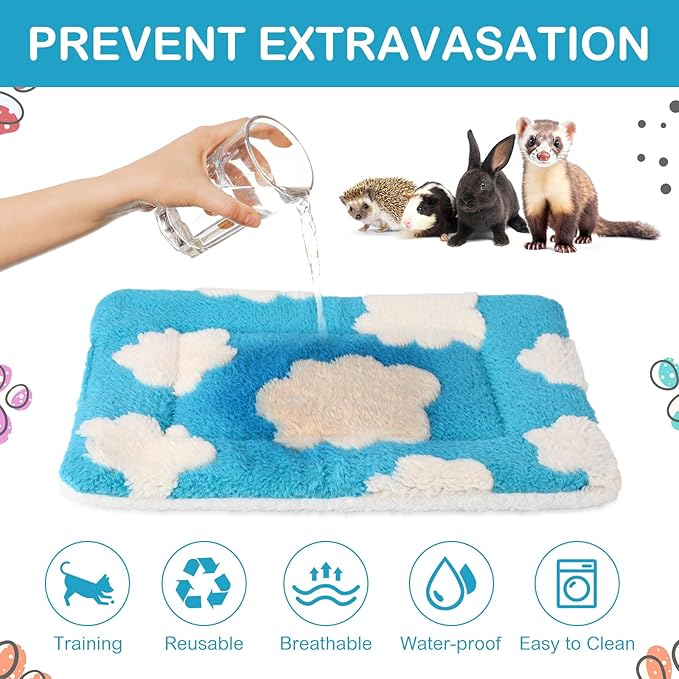 Haull 4 Pcs Waterproof Guinea Pig Bedding Guinea Pig Bed Plush Cage Liners Soft Rabbit Dog Crate Pad Cat Mat Reversible Cozy Animal Pee Pad Hamster Bunny Mat Accessory(White Cloud,13 x 10 Inch)
