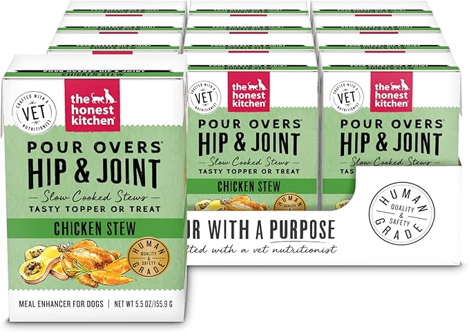 The Honest Kitchen Human Grade Functional Pour Overs: Hip & Joint Support - Chicken Stew Dog Food Topper, 5.5 oz x12