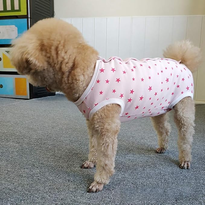 Dog’s Recovery Suit Post Surgery Shirt for Puppy, Wound Protective Clothes for Little Animals(Pink Stars-XL)