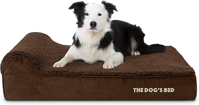 The Dog’s Bed Orthopedic Memory Foam Dog Bed with Headrest, Calming Surface – CertiPUR-Certified Foam, Plush Fabric, Brown Plush, Large, 6-Inch