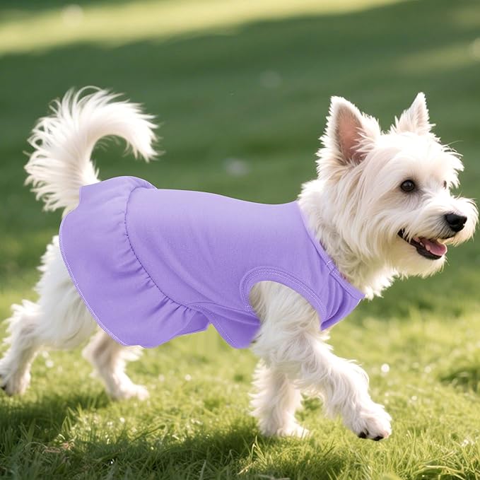 Dog Dresses Cat Skirt Solid Color Dog Clothes Summer Sleeveless Puppy Girl Clothes for Small Pet Dogs Cats (Light Purple, X-Small)