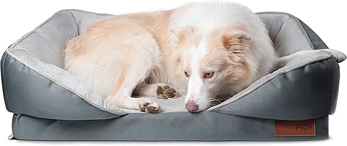 Fida Orthopedic Dog Bed with Memory Foam Base - Dog Lounge Sofa with Removable Washable Cover, Pets Couch Beds for Small Dogs & Cats (Large, Grey)