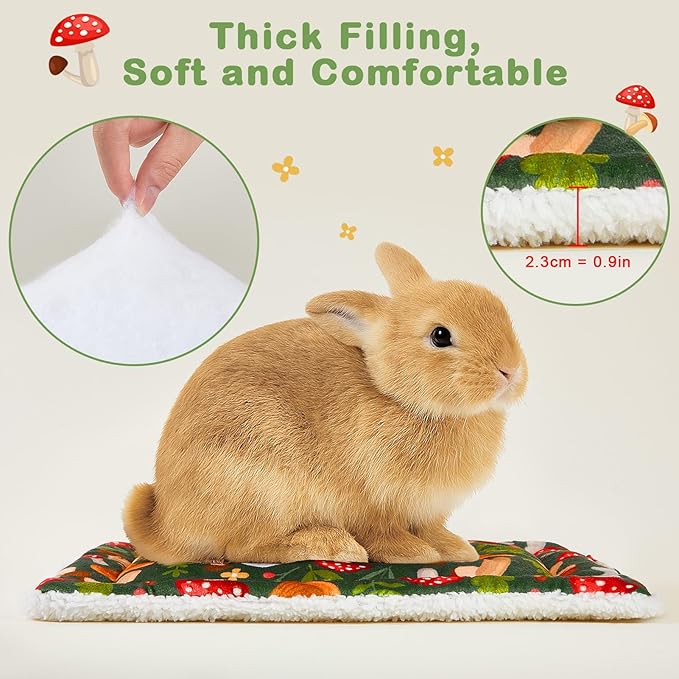 Glittme Bunny Bed Rabbit Bed for Indoor Cage Soft Guinea Pig Bed Fleece Mat Pad Warm Small Animal Bedding Accessories for Hamster Ferret Washable Non-Slip Rabbit Hide House Liner