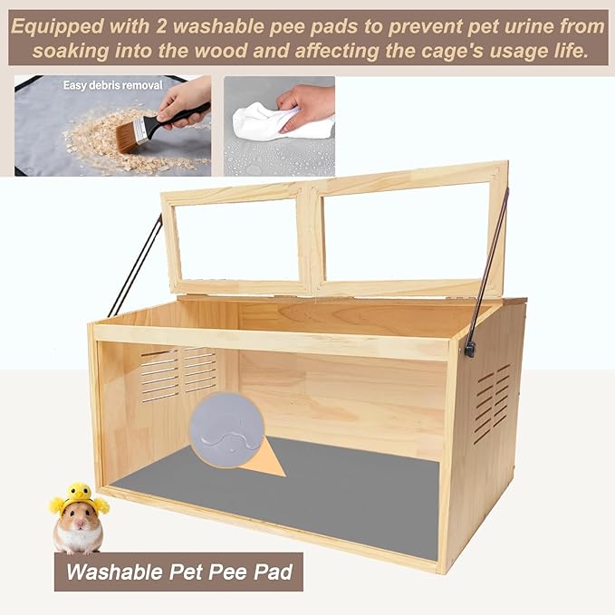 Wooden Hamster Cage,40" L x 20" W x 20" H Animal Cabinet for Dwarf Syrian Hamsters Degus, Hamster Habitat with Openable Top and Large Acrylic Sheets.