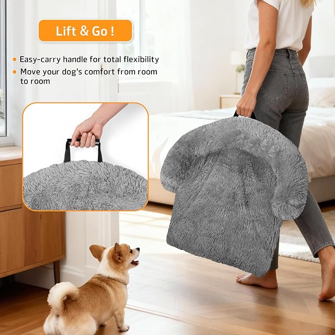 GGIB Calming Dog Bed Fluffy Plush Dog Mat for Furniture Protector with Removable Washable Cover for Large Medium Small Dogs and Cats (Extra Large (53x39.3x6), Grey)