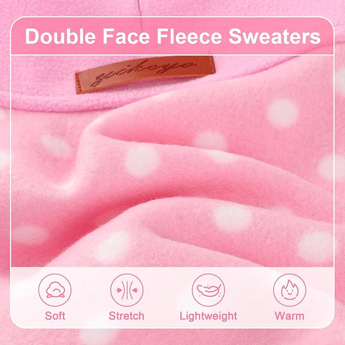 DaFuEn Dog Sweater, Dog Fleece Vest Winter Coat for Boy Girl, Pet Clothes Pullover, Soft Stretchy Puppy Sweater, Yorkie Teacup Chihuahua Jacket (Pink Polka Dots, XXS)