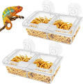 Hamiledyi Transparent Reptile Feeder with Suction Cup Separated Double Compartments Chameleon Bowl Gecko Live Worm Feeder Anti-Escape Reptile Supplies for Lizard Bearded Dragon (White, 2 Pcs)