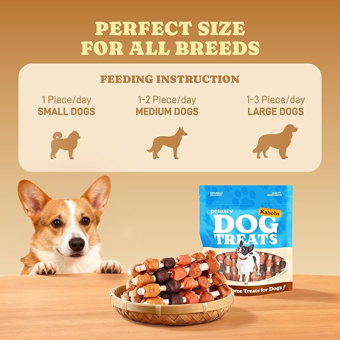 Dog Kabobs Rawhide Treats,5-Flavor Long-Lasting Chews Training Snacks,Healthy Dog Treats for Puppies,Small,Medium&Large Dogs with Chicken,Sweet Potato,Duck,Cheese&Hide Sticks 14oz,18 Count