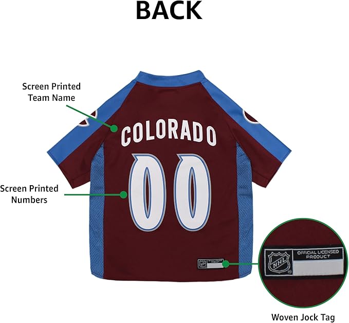 NHL Colorado Avalanche Jersey for Dogs & Cats, Medium. - Let Your Pet Be A Real NHL Fan!