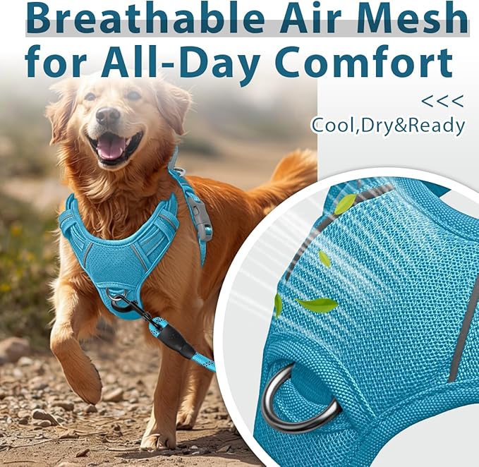 BARKBAY Dog Harness No Pull with ID Tag Pocket - Heavy Duty, Reflective, Easy Control for Large Dogs(Ocean Blue,L)