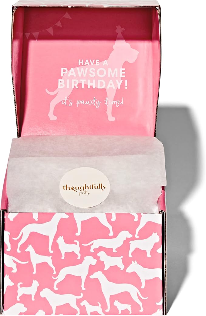 Thoughtfully Pets, Pink Dog Happy Birthday Mini Cookie Cake, Peanut Butter Flavored, Hand Decorated Hollow Biscuit Dog Treat Cake for All Small Large Breeds