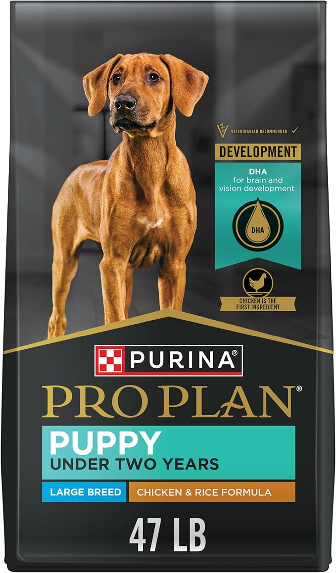 Purina Pro Plan Large Breed Chicken and Rice Formula Dry Puppy Food, High Protein Pet Food, 47 lb. Bag