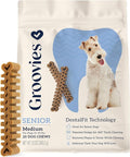 Groovies Senior Medium Dog Dental Chews for Dogs, Patented DentalFit Technology for Plaque & Tartar Support, Flexible Texture for Easy Chewing, Chicken Flavor, USA Manufactured,15–25 lb Dogs, 22 Count