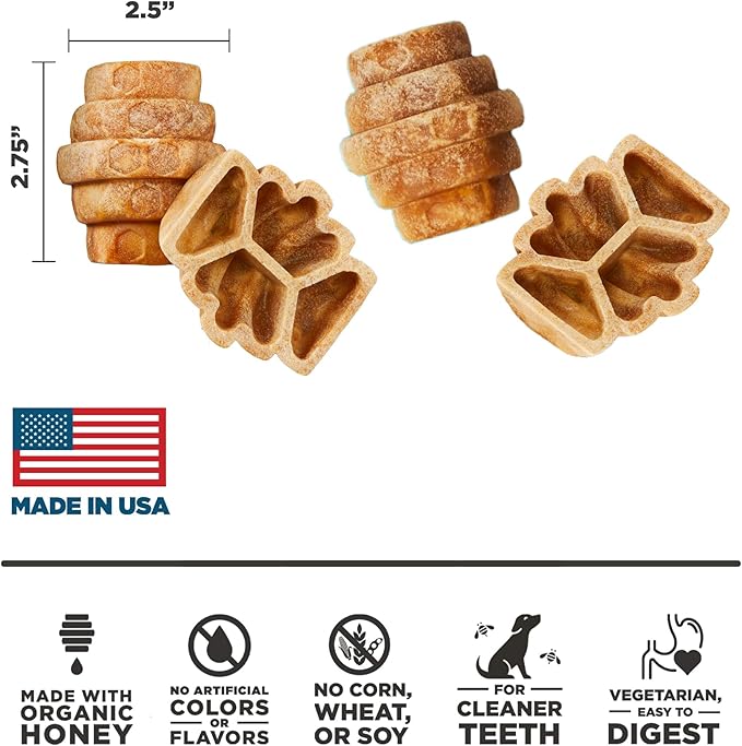 PROJECT HIVE ·PET COMPANY· Dental Chew Treats for Dogs, 9 oz, Large (M/L) – Peanut Flavor, Beehive-Shaped Dental Treats, Cleans Teeth & Freshens Breath, Vegetarian Recipe with Honey, No Grain or Soy