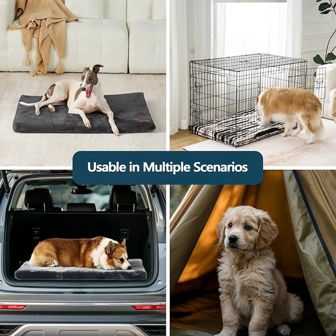 LIORCE Dog Crate Pad - Dog Bed Large Sized Dogs with Removable Washable Cover and Waterproof Lining - Memory Foam Pet Bed for Crate - Reversible Kennel Mat (Cool & Warm), 36-inch, Grey