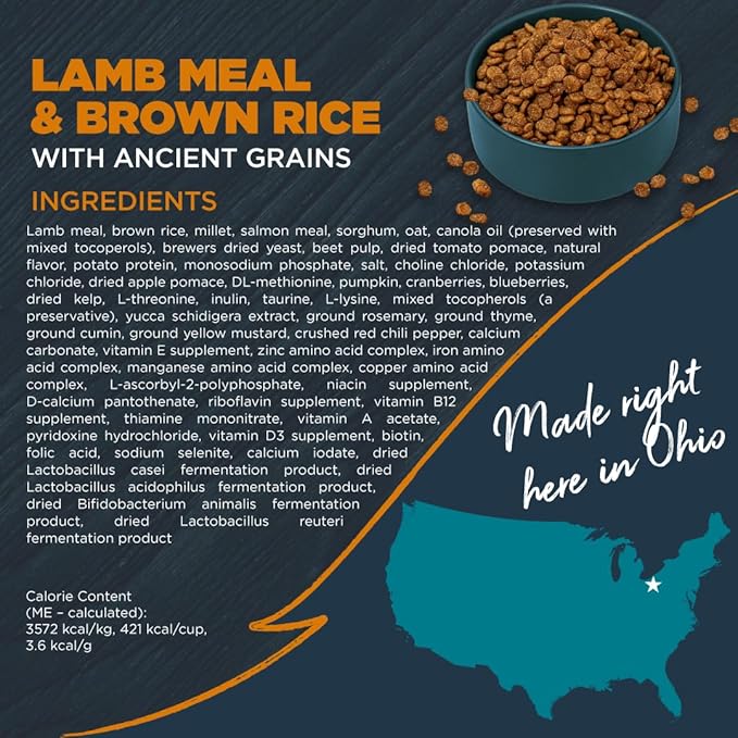 Blackwood Sensitive Skin & Stomach Dry Dog Food, Lamb Meal & Brown Rice with Ancient Grains, 4.5 Pound Bag with Prebiotics & Probiotics to Promote Gut Health