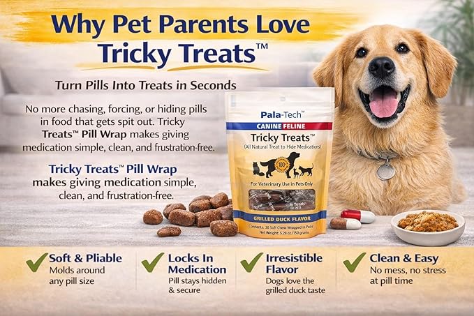 No Pala Tech Soft Dog & Cat Treats with Grilled Duck Flavor - 30 Chewy Dog Training Treats - Easy to Swallow - Veterinary Use in Pets Only (5.29 oz/150 Grams) Pouch