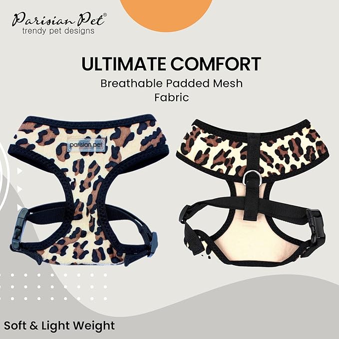 Parisian Pet Leopard Dog Harness - Breathable Mesh No Pull Puppy Harness with Leash Ring - Adjustable Harnesses for Dogs - Soft Padded Step-in Pet Vest - Lightweight Dog Vests for Large Sized Dogs