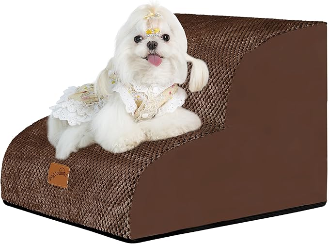 GoGoBunny Ramp Dog Stairs for Couch Sofa and Chair 11.8" H, 2-Step Pet Steps for Small Dogs and Cats, Non-Slip Waterproof Fabric Cover, Stable and Balanced Indoor Step, Pets Friendly, Brown