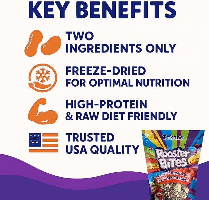 Rooster Bites Peanut Butter Beef Liver Dog Treats – Only 2 Ingredient Freeze Dried Training Treats for Dogs & Cats – High Protein, All Natural, Made in USA – Picky Eater Approved