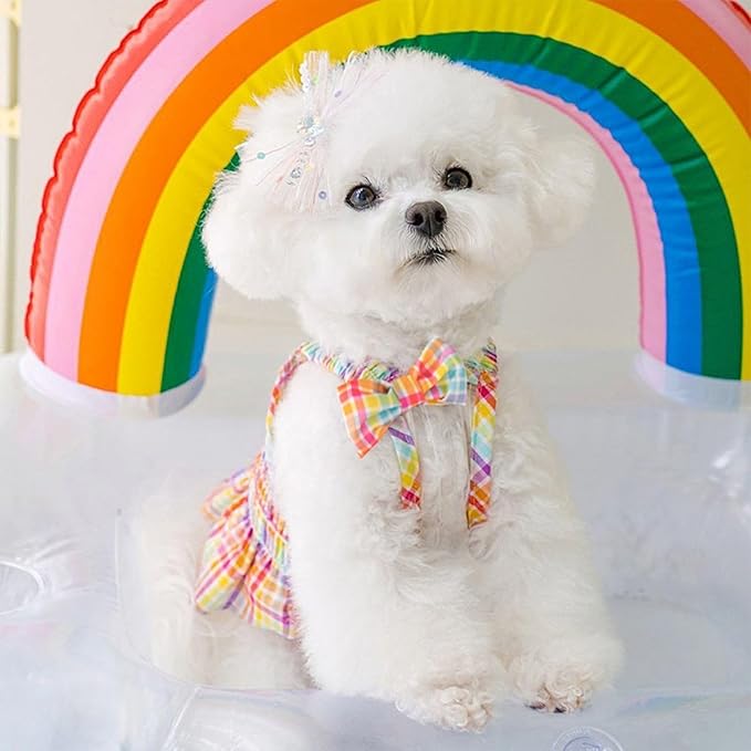 Colorful Rainbow Skirt Dog Dress Soft Breathable Outfits Pet Dress for Small Medium Girls Puppy Lightweight Pet Dresses