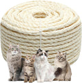 Natural Sisal Rope 1/4 Inch 6mm 98-Feet for Cat Scratching Post Tree Tower Replacement Repair and Replace, DIY Hemp Twine Rope for Cat Scratching Furniture Window Perch and Crafts Gardening