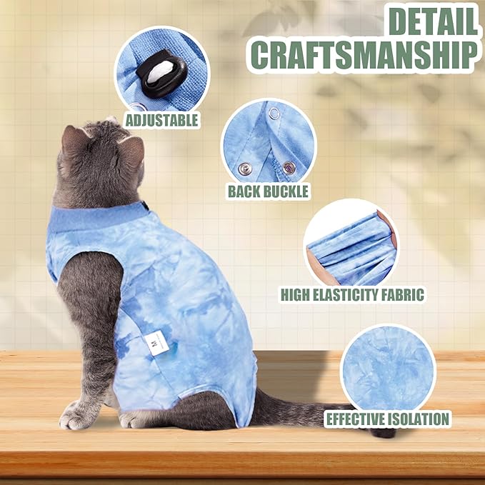 Cat Surgery Recovery Suit for Male and Female Cats, Anti-Licking Onesie After Spay & Neuter Surgery, E-Collar Alternative Tie Dye Outfit, Wound Protective Shirt
