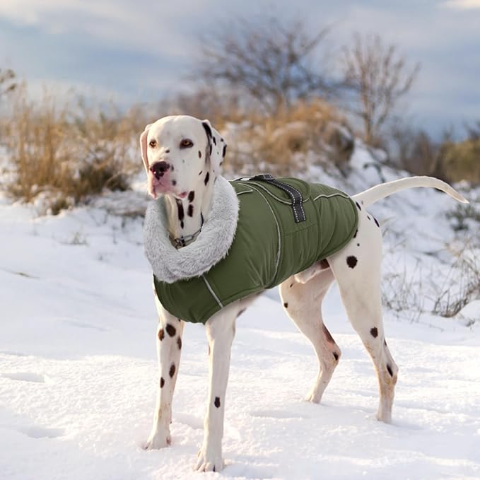 Lelepet Warm Dog Coat Waterproof Dog Jacket for Extra Large Dogs Reflective Fleece Vest with Adjustable Buckle Hook & Loop Windproof Cold Weather Coats for Small Medium Large Dogs, Army Green, XXXL