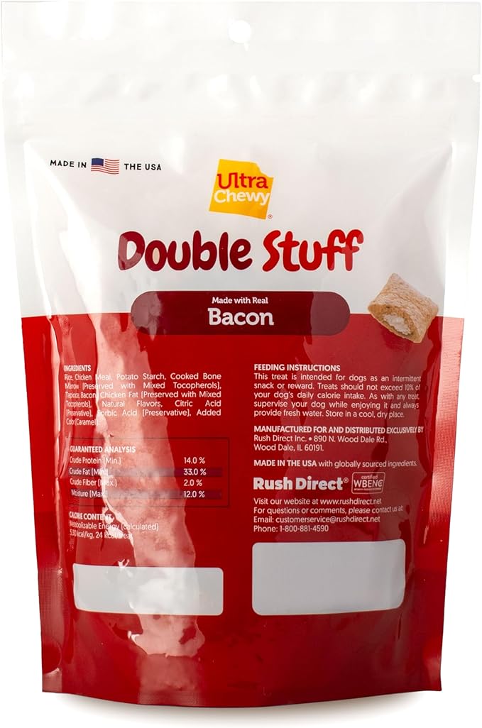 Ultra Chewy Double Stuff Bacon - Crunchy Dog Treats with Creamy Filling - Made in USA - Irresistible Flavor - Ideal for Medium/Large Dogs - 2 Packs