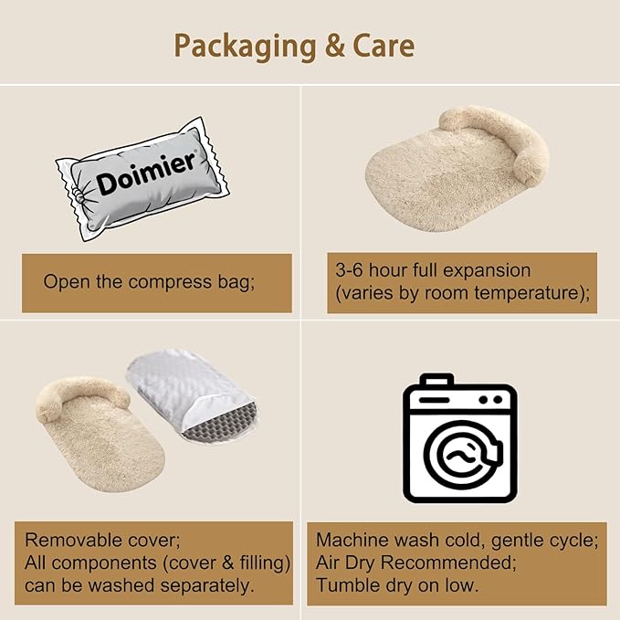 Calming Dog Beds for Medium Large Dogs, Orthopedic Cushion Plush Dogs Lounge Couch Sofa with Washable Removable Cover, Anti-Anxiety Soft Faux Fur Fits up to 40 lbs Pets (Oval, Beige 32"x24")
