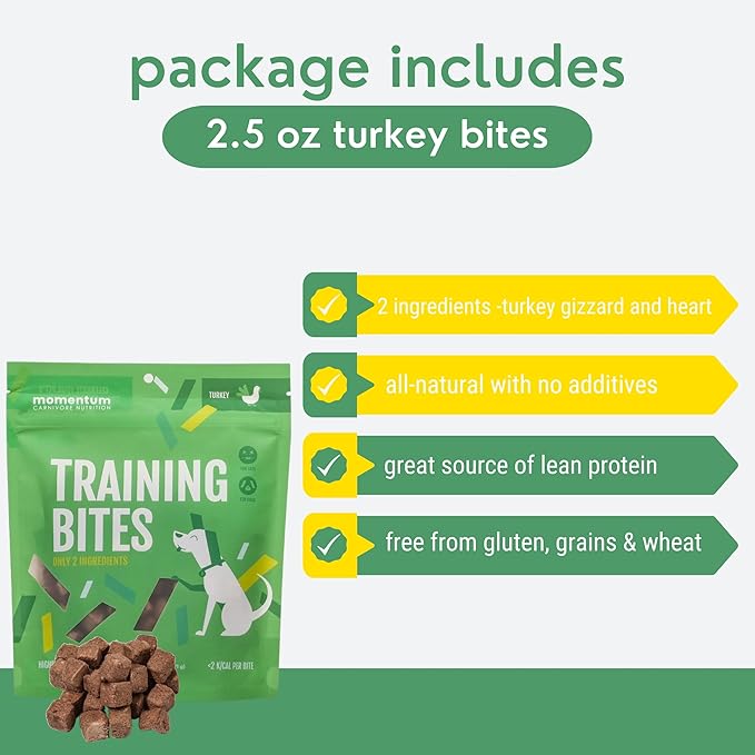 Momentum Carnivore Nutrition Freeze-Dried Turkey Training Bites – Two Ingredients-Turkey Gizzards and Hearts, All-Natural Dog Treats –Made in USA – Perfect for Training & Rewards- 2.5 oz Bag