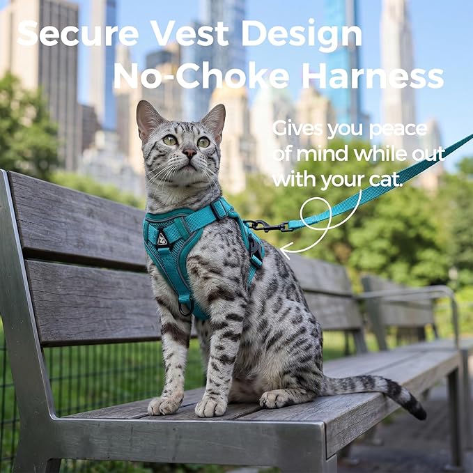 Cat Harness and Leash Set Escape Proof Tactical Small Kitten Harness Emotional Support Cat Vest, Turquoise, S